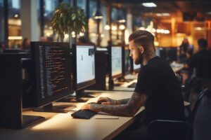 man work on computer